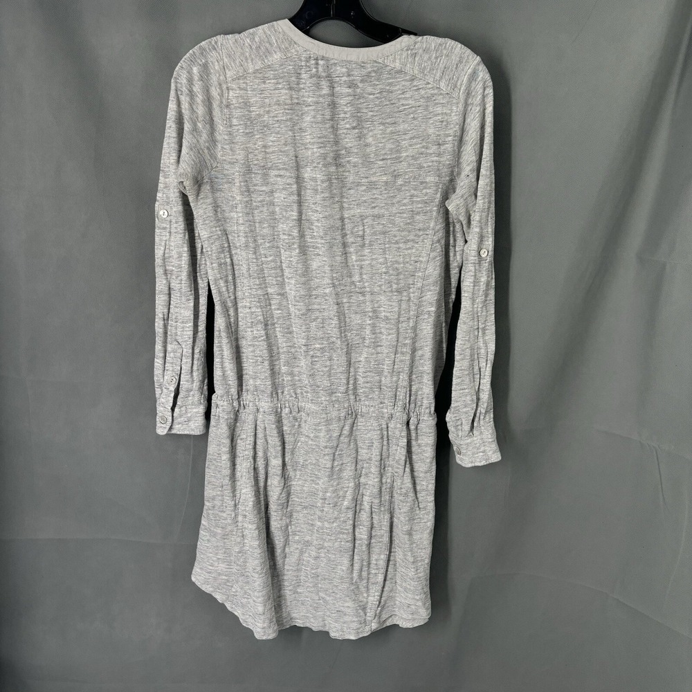 Vince Dress Womens XS  Gray Linen Henley Shirtdress Roll Sleeves Tie Waist - Picture 8 of 10